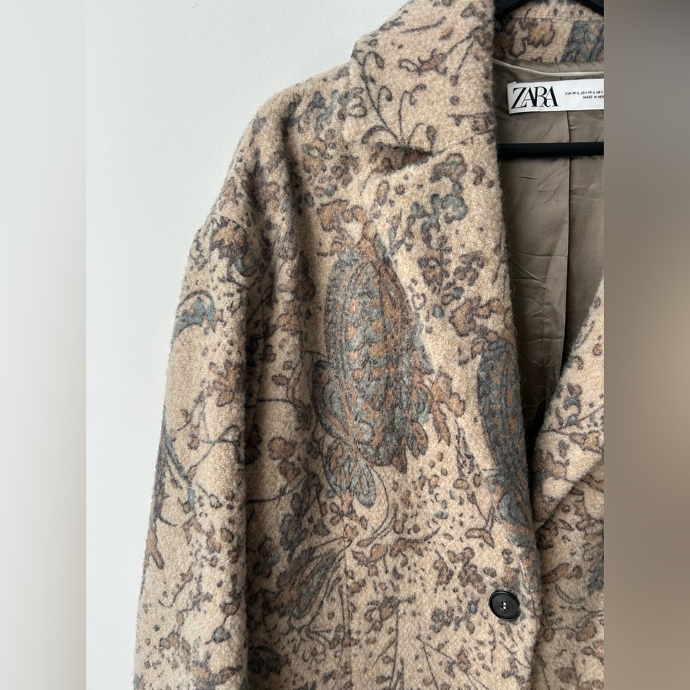 ZARA Long Wool Floral Coat Jacket Cosmic Astrology Zodiac Rose Garden - Picture 3 of 11
